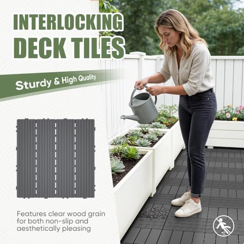 60 PCS Plastic Interlocking Deck Tiles, 11.8"x11.8" Patio Flooring - Image 2