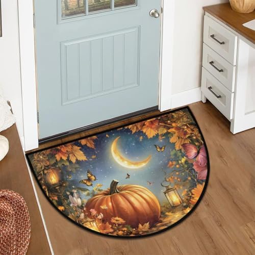 Pumpkin Maple Leaf Butterfly Half Round Door Mat Non-Slip Soft Doormats - Image 6