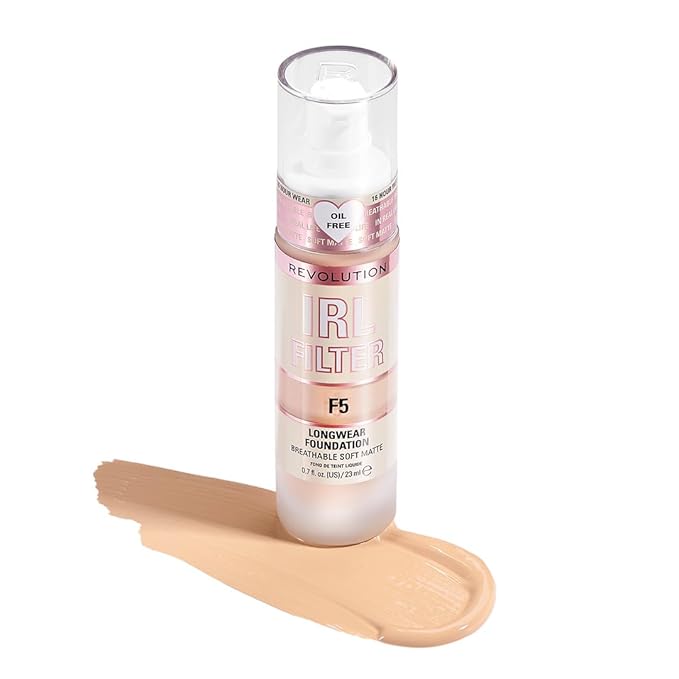 Revolution Beauty, IRL Filter Longwear Foundation, Soft & Breathable Formula, Medium to Full Coverage, Matte Finish, F5, 0.7 Fl. Oz