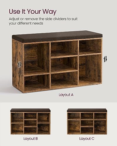 VASAGLE Shoe Bench with Cushion, 9 Compartments, 11.9 x 30.9 x 18.9 Inche - Image 3