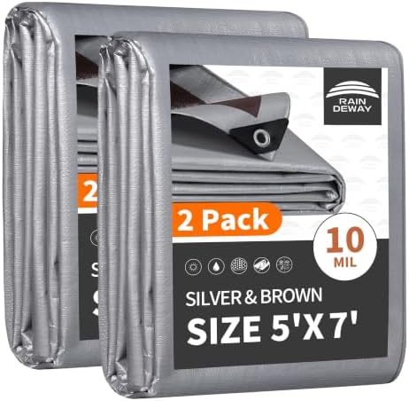 RAINDEWAY 5x7 Feet Tarps Heavy Duty Waterproof, 10Mil Small Tarp by RAINDEWAY