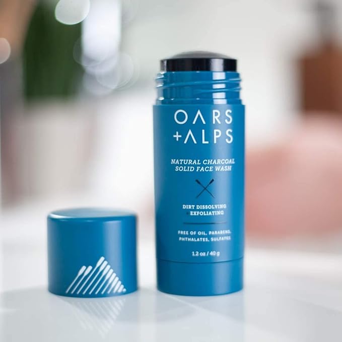 Oars + Alps Face Wash with Activated Charcoal, Dermatologist Tested Exfoliating Facial Cleanser, TSA Friendly, 1.4 Oz, 2 Pack