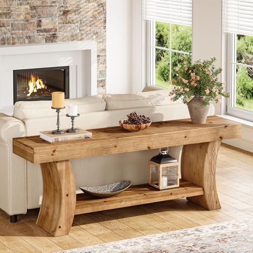 63" Solid Wood Console Table, 2-Tier Farmhouse Sofa Table - Image 3