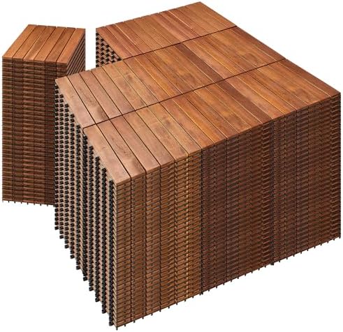 PrimeZone 297 PCS Solid Acacia Wood Interlocking Deck Tiles, Natural Wood by PrimeZone