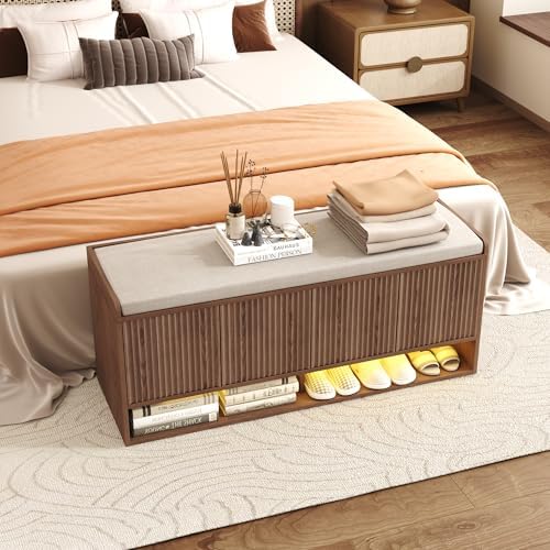 HOMEFORT 47.2" Fluted Shoe Storage Bench, Entryway Bench - Image 4
