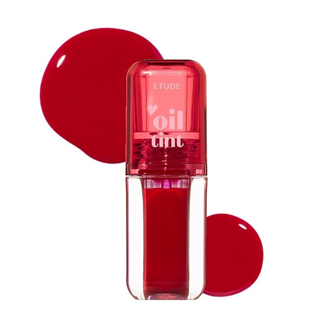 ETUDE Dear Darling Oil Tint #1 Real Cherry 4.2g | High Moisturizing and Strong Hydrating Lip Oil/Lip Gloss | Smooth and Moist Lips | Non-Sticky Lip Oil Tint For Dry Lips | K-beauty