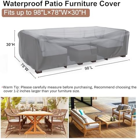 Mrrihand Outdoor Patio Furniture Covers Waterproof 98"Lx78"Wx30"H Grey - Image 2