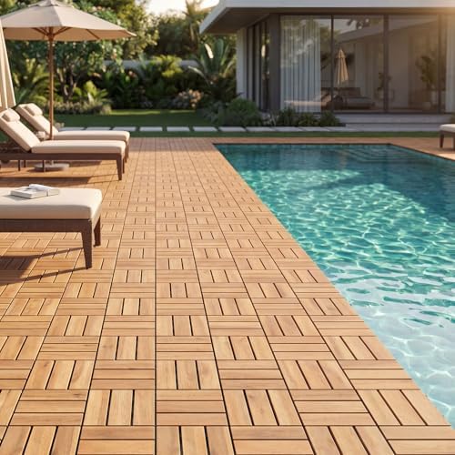 GIANTEX 54 PCS Acacia Wood Deck Tiles, Interlocking Patio Flooring Tiles - Image 2
