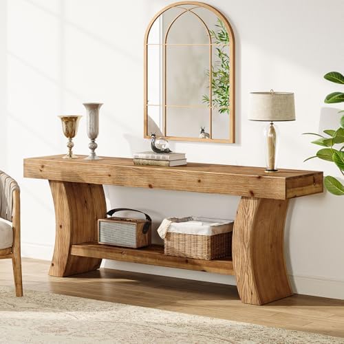 63" Solid Wood Console Table, 2-Tier Farmhouse Sofa Table by TribewoodbyTribesigns
