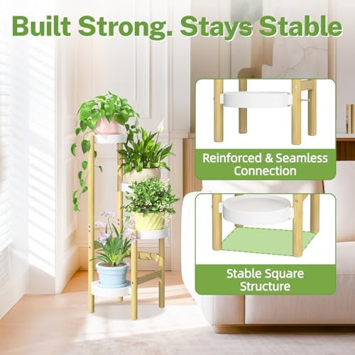 iDavosic.ly 4 Tier Bamboo Plant Stand Indoor Outdoor, Plastic Tray - Image 5