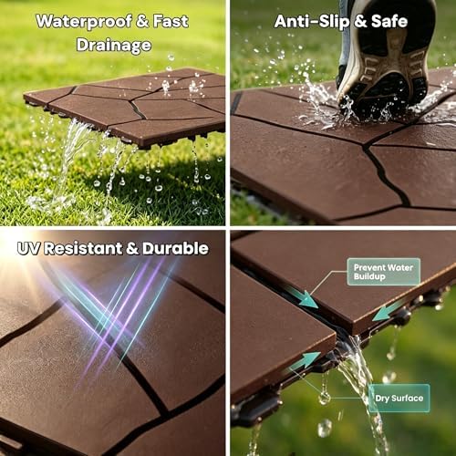 Interlocking Deck Tiles Outdoor Waterproof 44 Pack, Plastic Snap Together Patio - Image 3