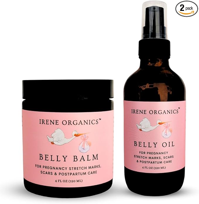 Belly Bundle by Irene Organics - Organic Belly Butter and Oil for Pregnancy Stretch Mark Prevention and Treatment - Award Winning Skincare For Pregnancy and Postpartum - Mother's Day Gift Set (Small)