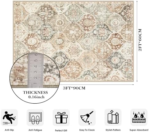 Lahome Moroccan Entryway Rug, 2x3 Kitchen Rugs Non Slip Washable - Image 2