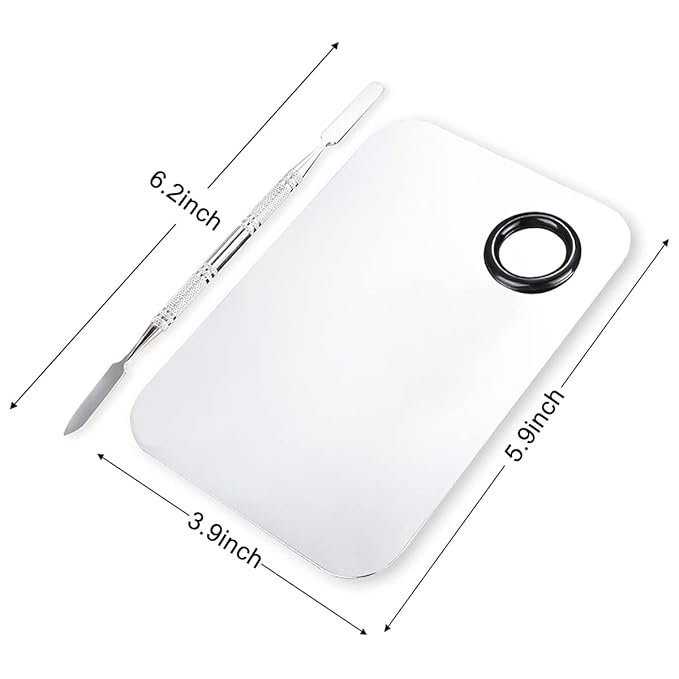 2 Pcs Makeup Mixing Palette, Upgrad Stainless Steel Metal Foundation Palette with Spatula Artist Tool for Mixing Foundation Nail-Art 5.9x3.9 in