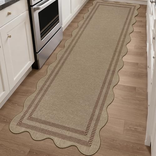 Scalloped Easy Jute 2.6x8 Kitchen Runner Rug, Washable Rugs by LORWER