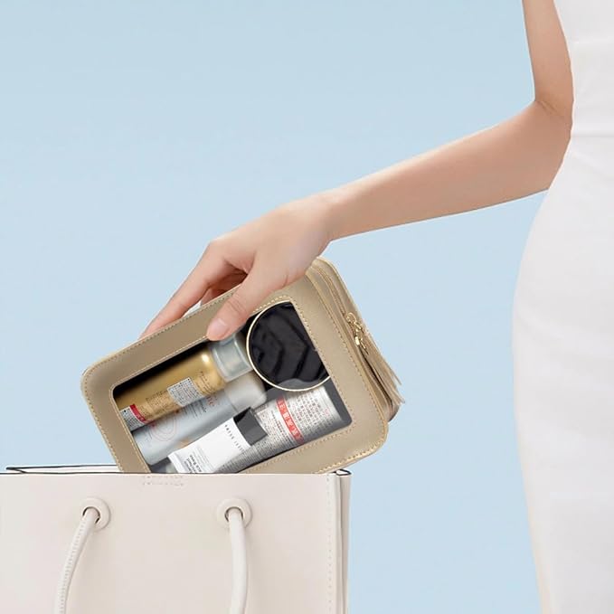 Clear Makeup Bag Small, TSA Approved Portable Toiletry Bag with Zipper Cosmetic Travel Bag Makeup Organizer Case Mini Makeup Pouch for Purse Car Organizer Bag for Women Men