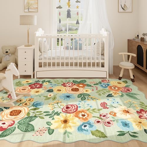 DUKINO 5x7 Area Rugs for Bedroom, Floral Washable Rug Non Slip - Image 3