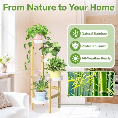 iDavosic.ly 4 Tier Bamboo Plant Stand Indoor Outdoor, Plastic Tray - Image 4