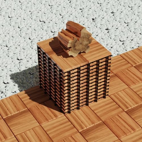 Solid Acacia Wood Interlocking Deck Tiles Snap Together Floor - Image 2