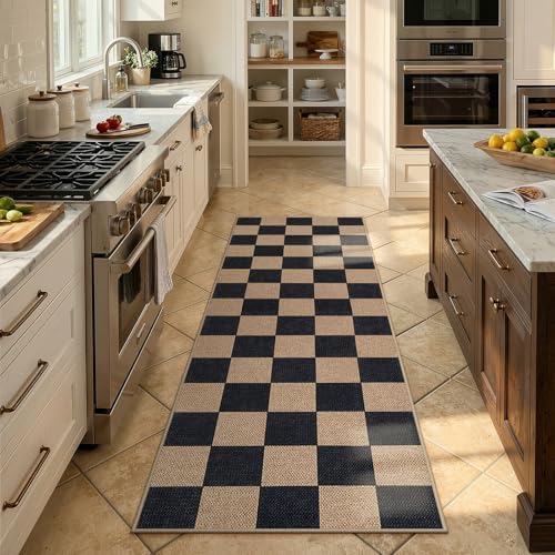 Lahome Checkered Easy Jute Outdoor Runner Rug, 2x6 Kitchen Rugs Washable - Image 5