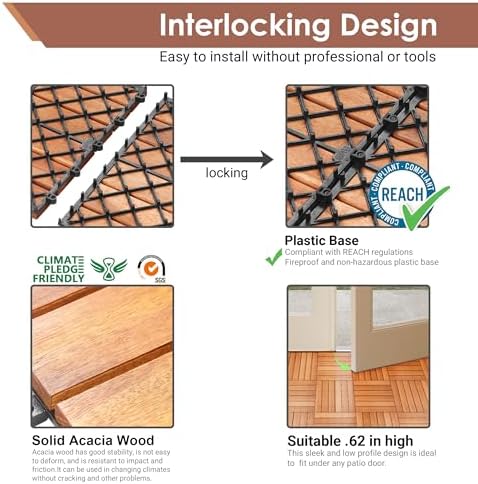 PrimeZone 162 PCS Solid Acacia Wood Interlocking Patio Deck Tiles Outdoor - Image 4