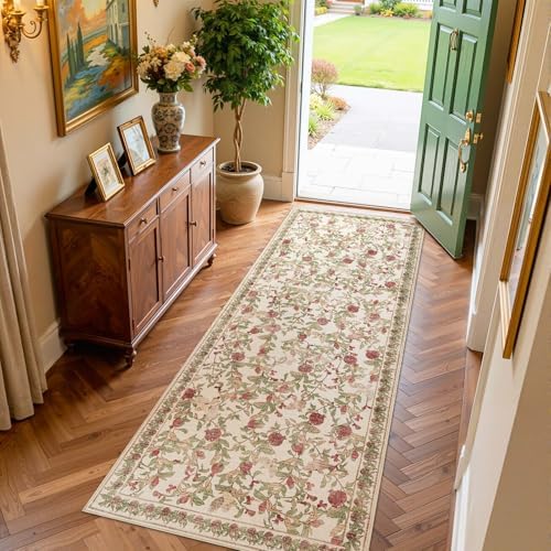 jinchan 3x8 Runner Rug Floral Vintage Washable Area Rug by JINCHAN