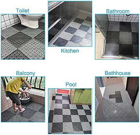 12 Pack 12 x 12 Interlocking Rubber Bathroom Flooring Tiles Non-Slip Splicing - Image 7