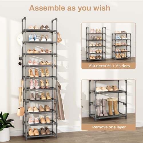 VTRIN 10 Tiers Tall Shoe Rack Holds 20-25 Pairs of Shoes Sturdy Vertical Shoe - Image 5