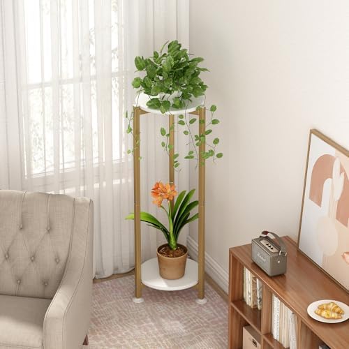 2 Tier Plant Stand Indoor Corner Tall Round Shape Plant Shelf - Image 4