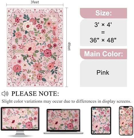 DUKINO 3x4 Area Rug, Floral Washable Rug - Image 2