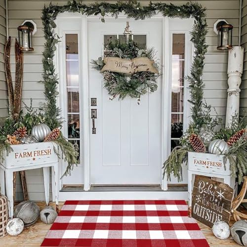 Christmas Plaid Outdoor Rug, Layering Rug by BOTTA