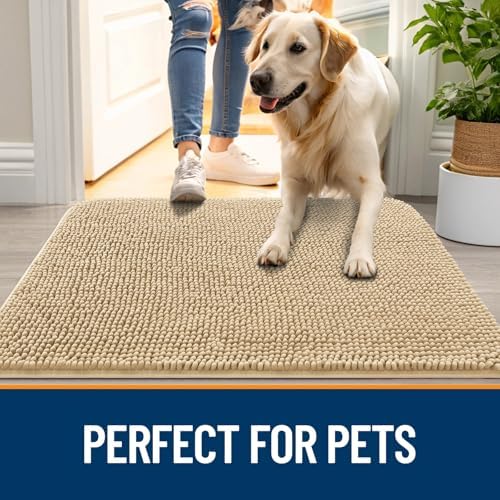 OLANLY Dog Door Mat for Muddy Paws 34x21, Super Absorbent Chenille Mud Mat - Image 6