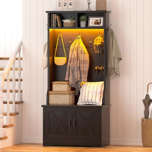 Small Hall Tree with Bench and Shoe Storage, Coat Rack with Shoe Bench by CSZZD