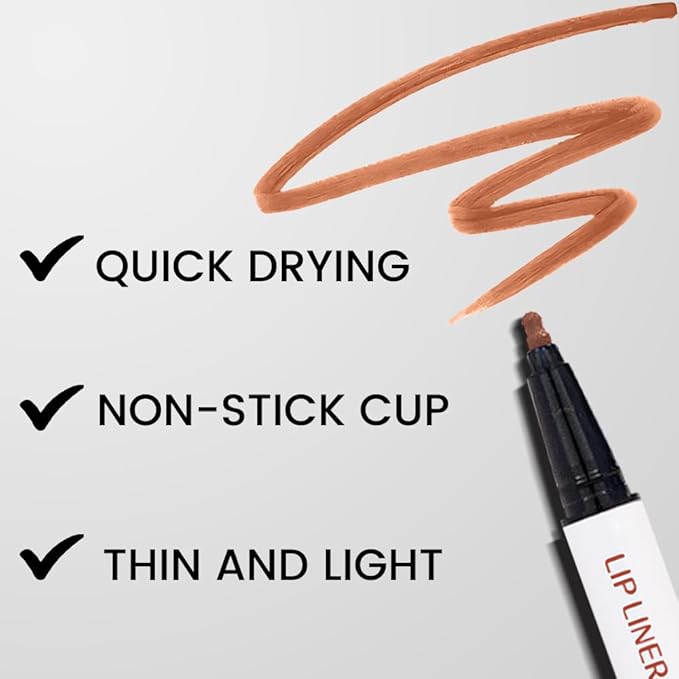 evpct Longwear Liquid Lip Liner Stain Marker Pen Long Lasting Waterproof, Nude Light Brown Matte Semi Permanent 24 Hour Lip Liner and Lipstick Combo, Color Stay Lipliner All Day, Lips Stain peel off