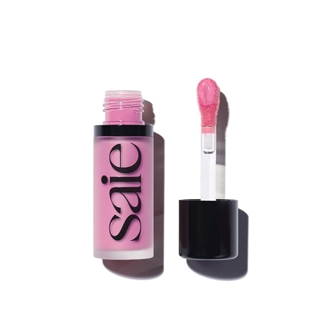 Saie Dew Blush - Lightweight Liquid Blush with a Blendable + Buildable Cream Finish - Dewy Cheek Tint with Doe Foot Wand Makeup Applicator - Cool Baby Pink Blush - Baby (.40 oz)