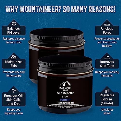 Mountaineer Brand Ultimate Bald Head Care Gifts Bundle For Men | All Natural 5 Step Skin Care for Healthy Scalp & Face | Exfoliate Scrub | Cleanse Wash | Shine Away | Moisturizing Balm | Detox