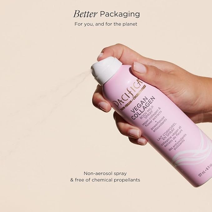 Pacifica Spray Lotion for Body - Vegan Collagen Body Milk Spray – Hydrating Moisturizer Mist Fast-Absorbing Instantly Hydrates & Softens Skin Jasmine & Vanilla Natural Scent Clean Beauty Non-Aerosol
