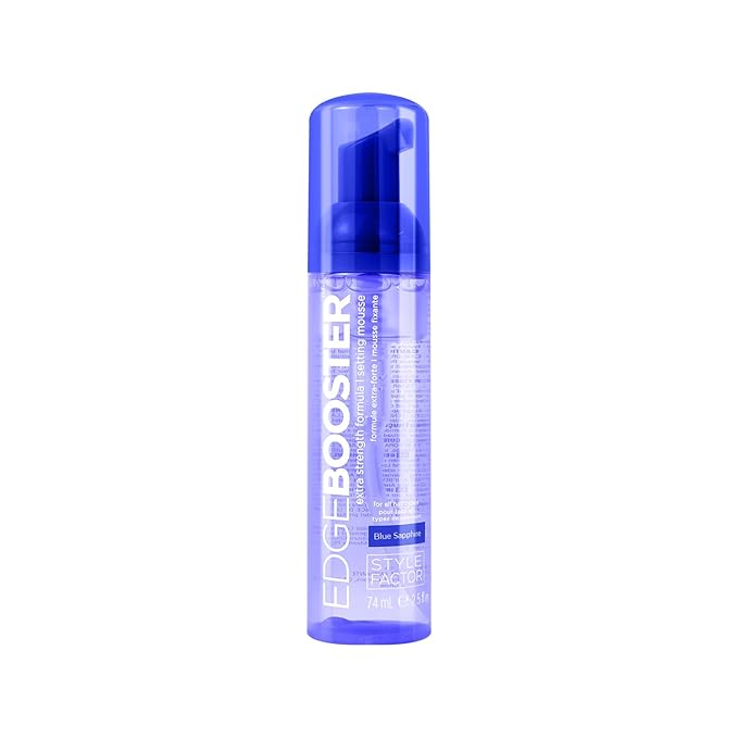 Style Factor EDGE BOOSTER Extra Strength Setting Mousse – Frizz Control, Extra Volume, and Conditioning – 2.5oz Blue Sapphire Mousse for Curly Hair