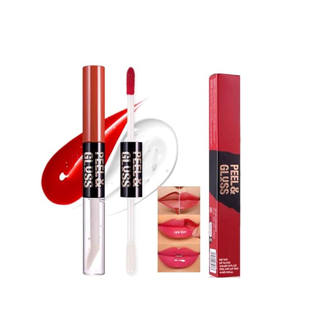 Vibrant Red Coral Peel Off Lip Gloss Masque,Lip Stain Peel Off Tattoo-Peel Off Lip TintandLip Oil 2-in-1Long Lasting Waterproof Transfer-proof Lip Mask Lip Gloss Peel Off Lip Liner,for All SkinType04#