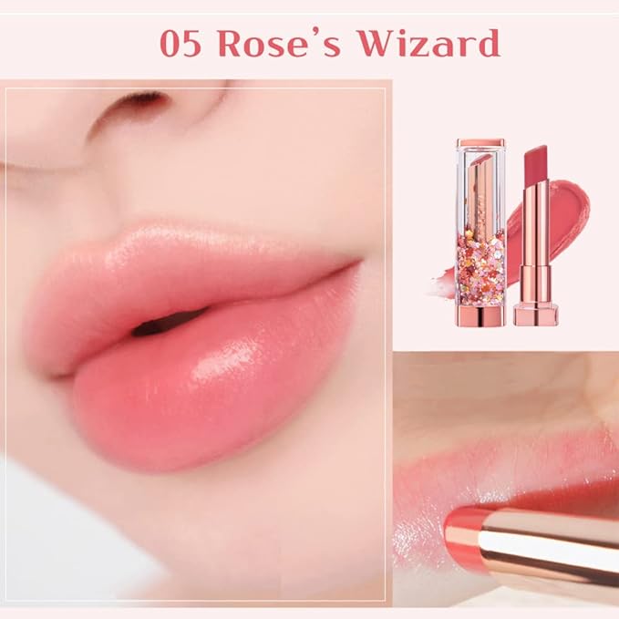 Sparkle Cute Lip Balm, Rose Red, Glittery, Moisturizing, Crayon