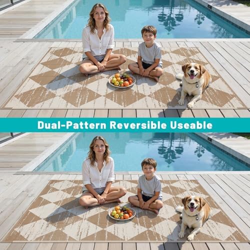 HEBE Outdoor Rug Waterproof 5'x8', Checkered Reversible Plastic Patio Rug - Image 6