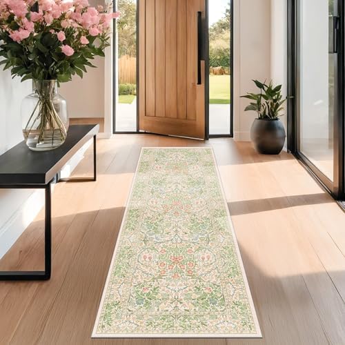 Hazo Haus Non Slip Beige Green Runner Rug - Image 6