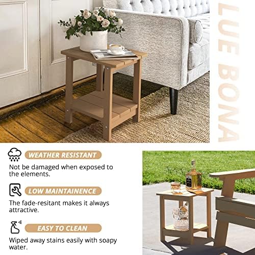 LUE BONA Outdoor Side Table, 2-Tier HDPS Small Patio Table - Image 6