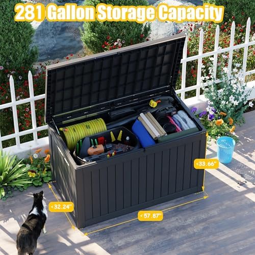 PatioZen 281 Gallon Large Resin Deck Box, Lockable Outdoor Storage Box - Image 4