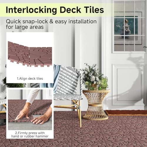 Rovibek 44 PCS Interlocking Deck Tiles, All Weather Patio Tiles - Image 3