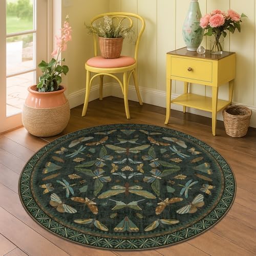 Vintage Dark Green 4ft Round Small Rug - Image 6
