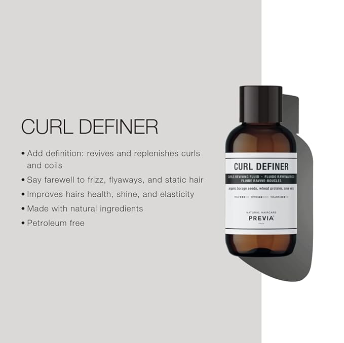 PREVIA Curl Definer Hydrating Serum for Curly Hair – Vegan Oil for Frizz Control, Moisturizing & Enhancing Curls – Sulfate-Free, Paraben-Free,Natural Ingredients for Soft, Shiny,Bouncy Curls 3.38 oz