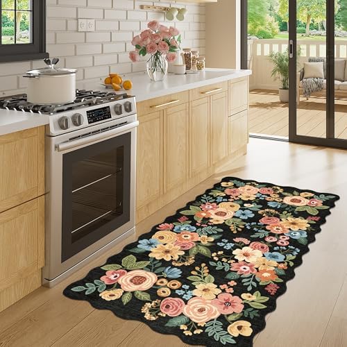 DUKINO 2x4 Rug for Entryway, Floral Washable Kitchen Rugs Non Slip - Image 3