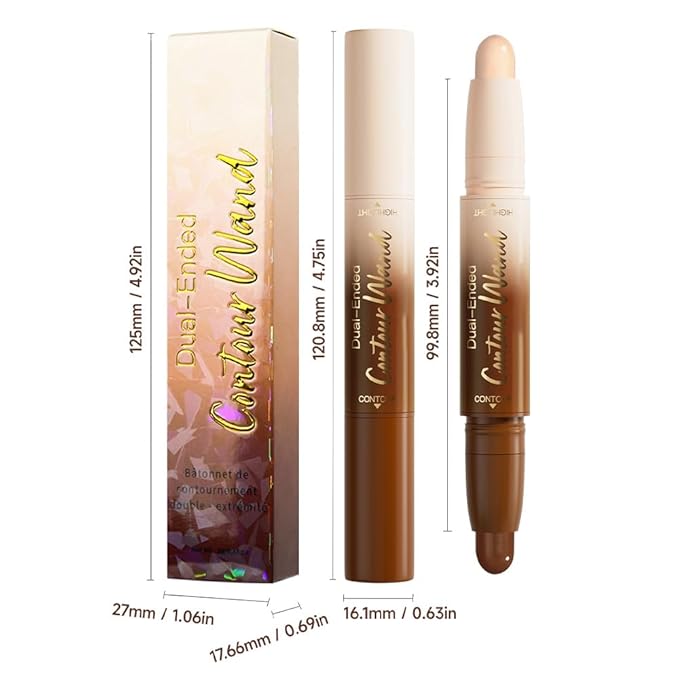 Dual-Ended 2-in-1 Cream Contour & Highlighter Stick – Waterproof, Long-Lasting for Face & Body Makeup, Suitable for All Skin Tones, 02#Nude + Light Beige