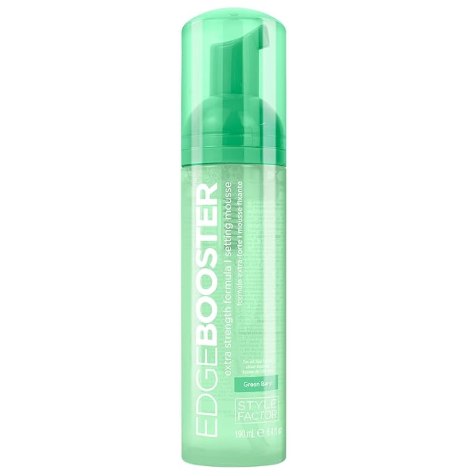 Style Factor EDGE BOOSTER Extra Strength Setting Mousse – Frizz Control, Extra Volume, and Conditioning – 6.4oz Green Beryl Mousse for Curly Hair